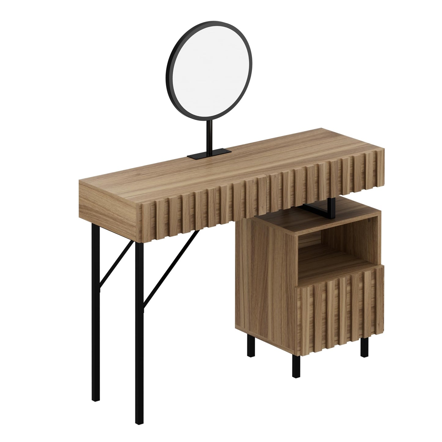 UEV Wood Vanity Desk with Mirror,Makeup Vanity Set with Drawer Chest,Vanity Dressing Table Makeup Desk Set with Storage Space for Bedroom(Wood)