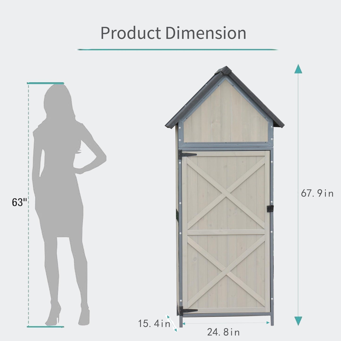 68" Tall Wooden Cabinet, Outdoor Storage Shed with Floor, Adjustable Shelves & Lockable Door, Waterproof Garden Shed, Metal Frame Tool Cabinet for Backyard, Patio & Garden Tool Organization