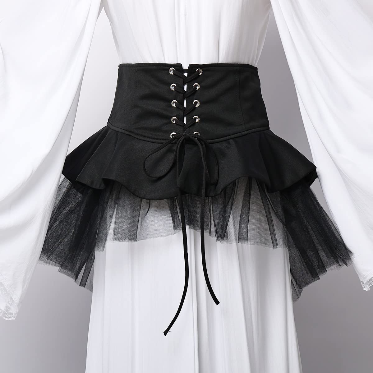 Steampunk Women's Tulle Skirts Waist Belt for Women Ruffles Pirate Corset Costumes Black