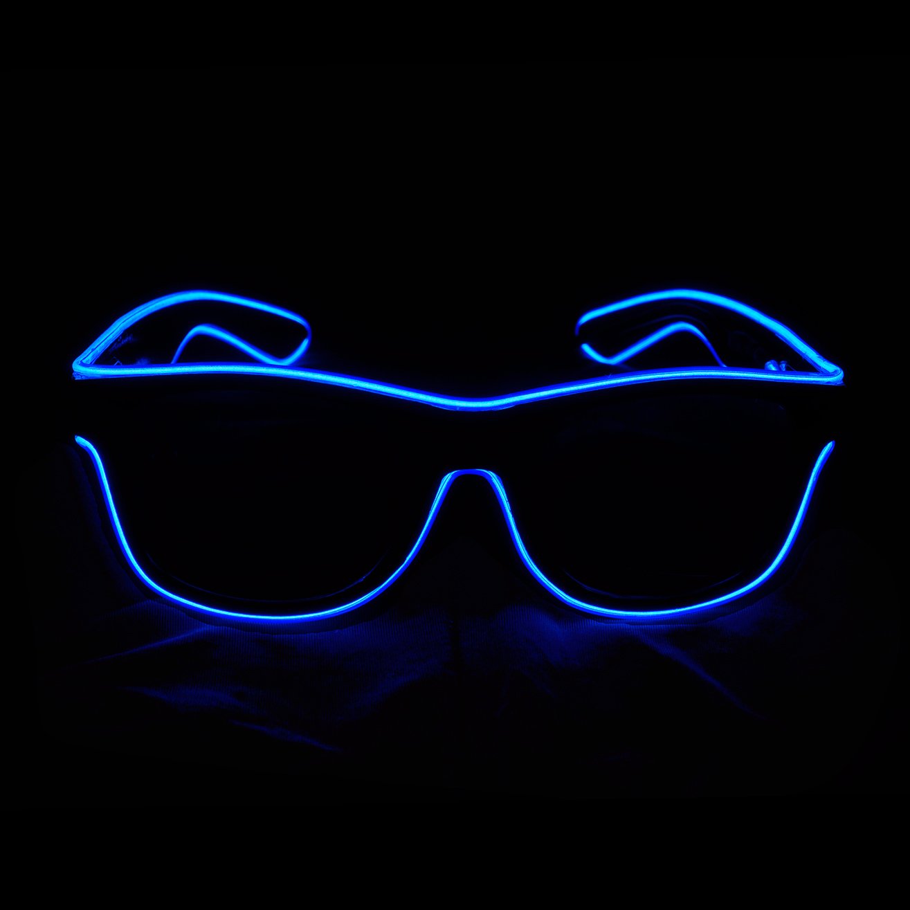 Aquat Light up EL Wire Neon Rave Glasses Glow Flashing LED Sunglasses Costumes For Party, EDM, Halloween, Wired with Battery Power RB01 (Blue, Black Frame)