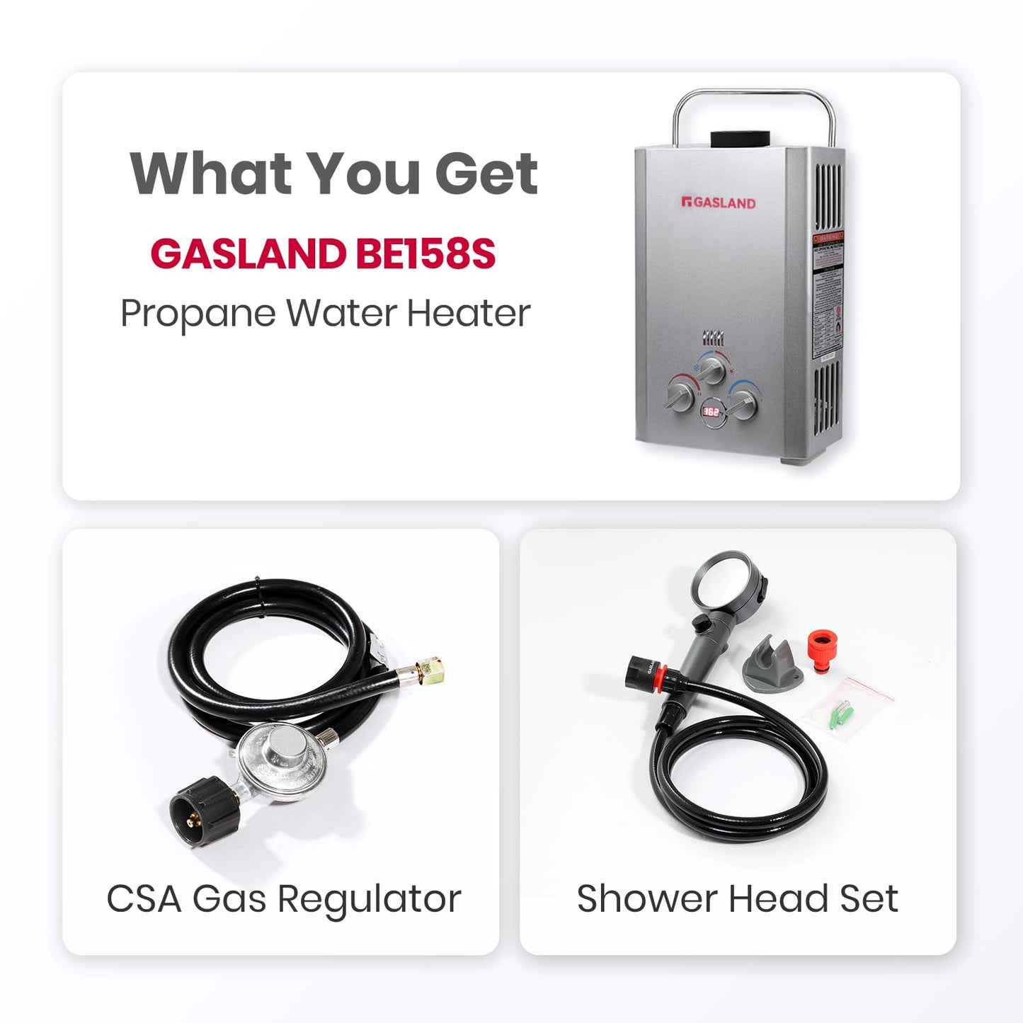GASLAND Outdoors Propane Tankless Water Heater,1.58GPM 6L Portable Gas Water Heater, Overheating Protection, Easy to Install, Use for RV Cabin Barn Camping Boat, Silver
