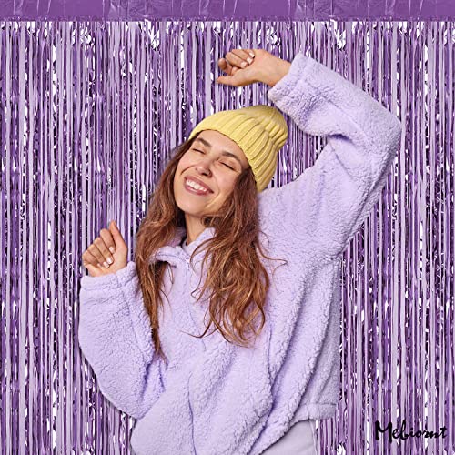4 Pack Light Purple Fringe Curtain Backdrop, 3.2Ft x 6.6Ft Metallic Tinsel Foil Fringe Streamers Curtains Background for P...