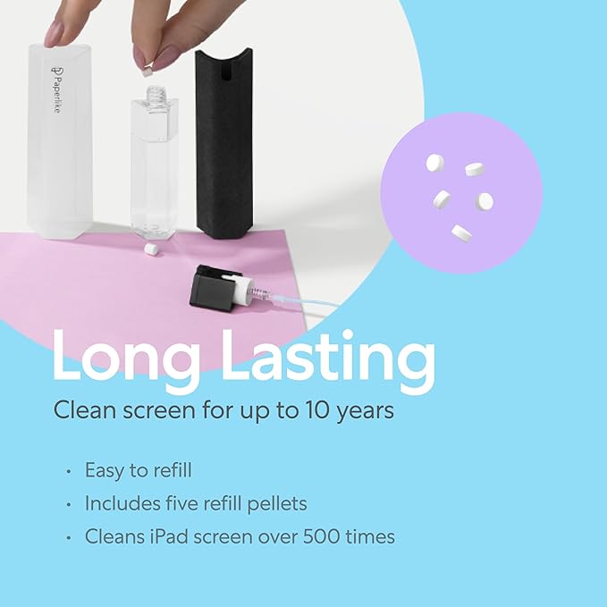 Paperlike All-in-One Cleaning Kit - Refillable Microfiber Spray Bottle & Cleaning Solution + 5 Refill Tablets - Safe for iPad & Electronic Displays