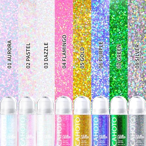 CAHOTO Pastel Rolling Glitter for Face Body & Hair, Sparkling Holographic Chunky Shimmer, Roll-on Sequins for Singer Conce...