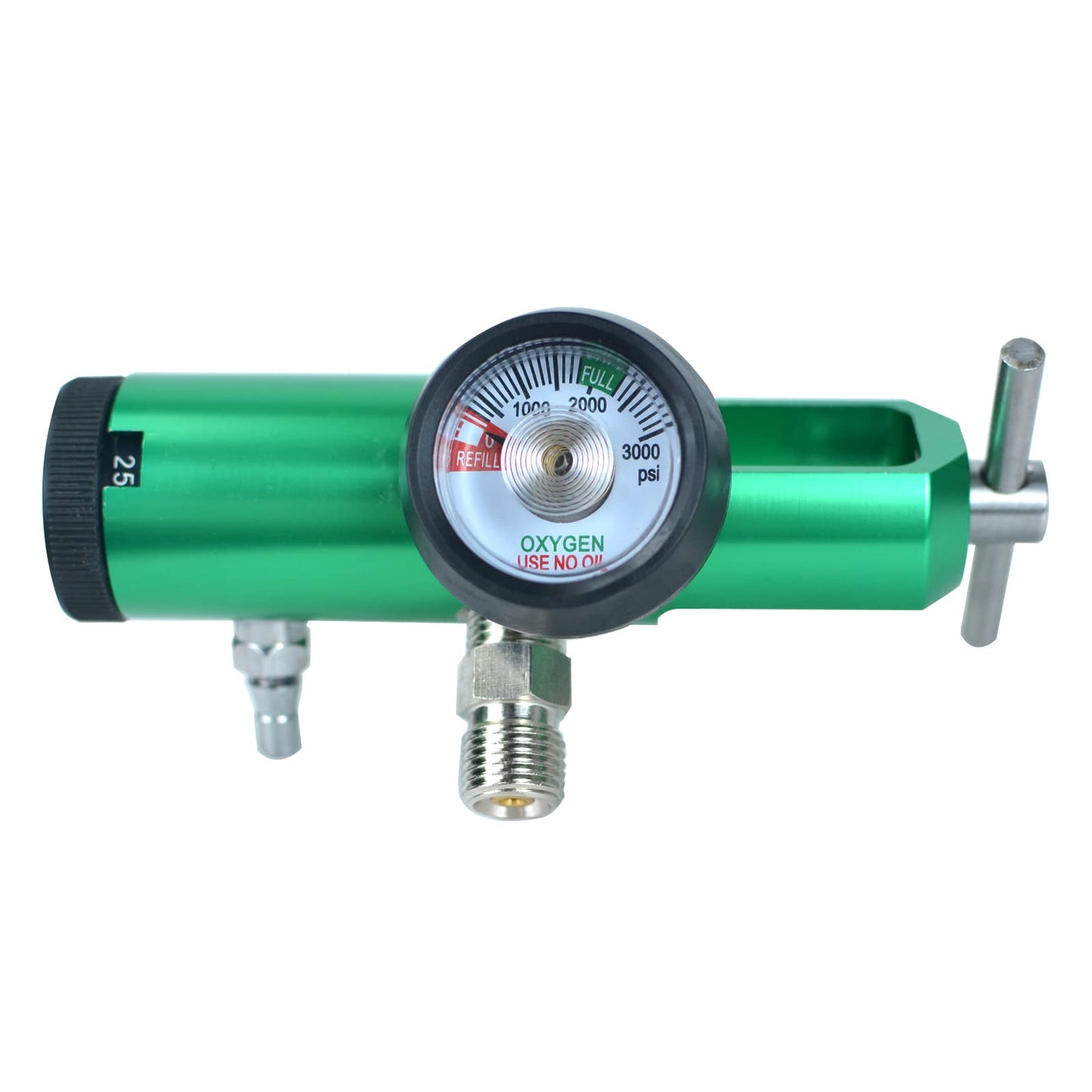 Ao Hong Mini Oxygen Regulator with Key, 0-25 Litersper min, Brass Sleeve, 870 CGA Connection, Brass Sleeve