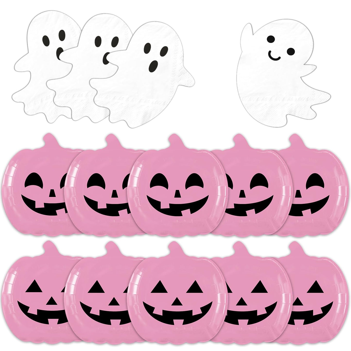 OGMOGKW Halloween Plates and Napkins,60pcs Pink Pumpkin Plates and Ghost Napkins Tableware Includes Cute Grimace Paper Plates and Spooky Napkins for Kids Birthday Pink Halloween Party Decorations