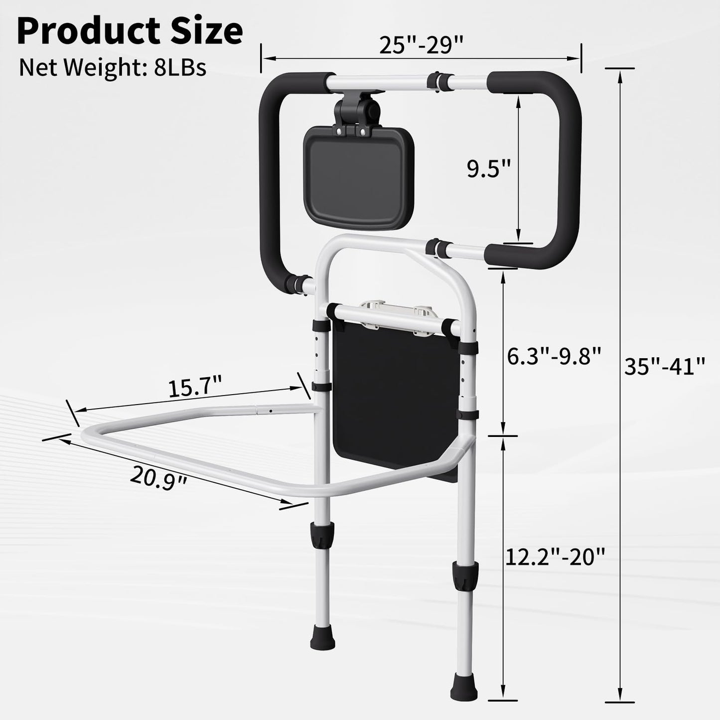 Ocarevian Bed Rails for Elderly Adults Safety, Adjustable Bed Cane for Seniors, Extendable Assist Handle with Side Table, LED Light & Carry Bag, Fits Queen, King, Twin Mattresses (Black + White)