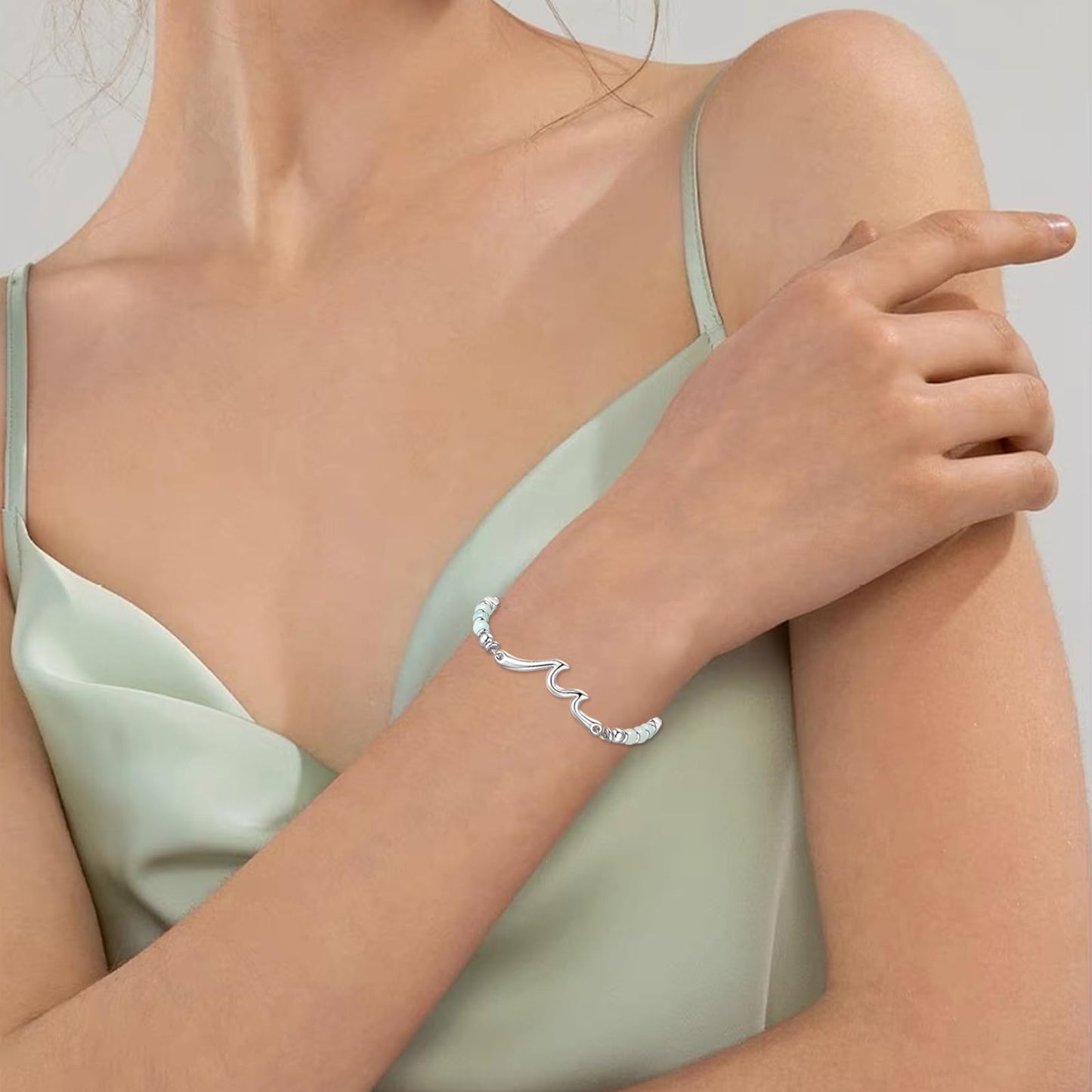 Birthday Gifts for Women, Unique Amazonite Wave Bracelet Gifts for Happy Birthday 18th，21st, 30th, 40th, 50th, 60th Birthday Gift Ideas for Bestie Friend Sister Mom Daughter Wife Grandma Grammy Nonna