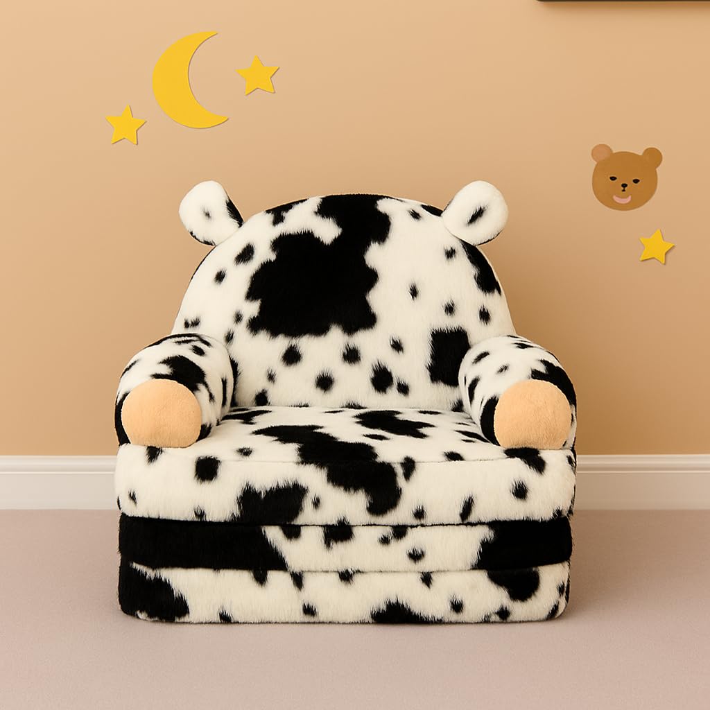 QIUODO Toddler Chair with Faux Rabbit Fur – 2-in-1 Foldable Kids Couch, Soft Sofa for Reading, Napping, Bedroom or Playroom Use, 18 Months+