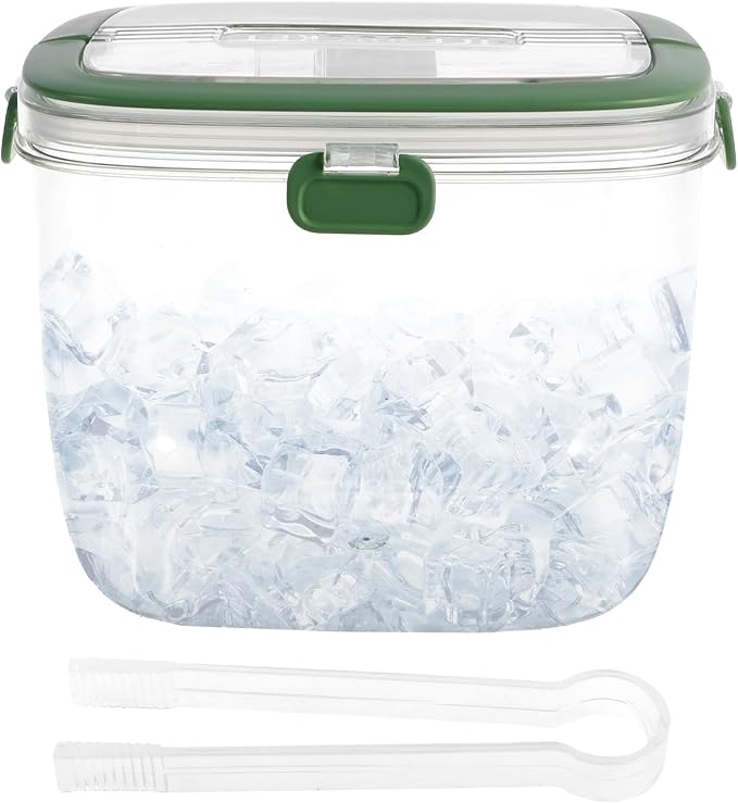 Abizarch 5L Portable Ice Cube Storage Bin, Clear Ice Bucket for Freezer with Lid & Tong for Outdoor Camping, Plastic Refri...