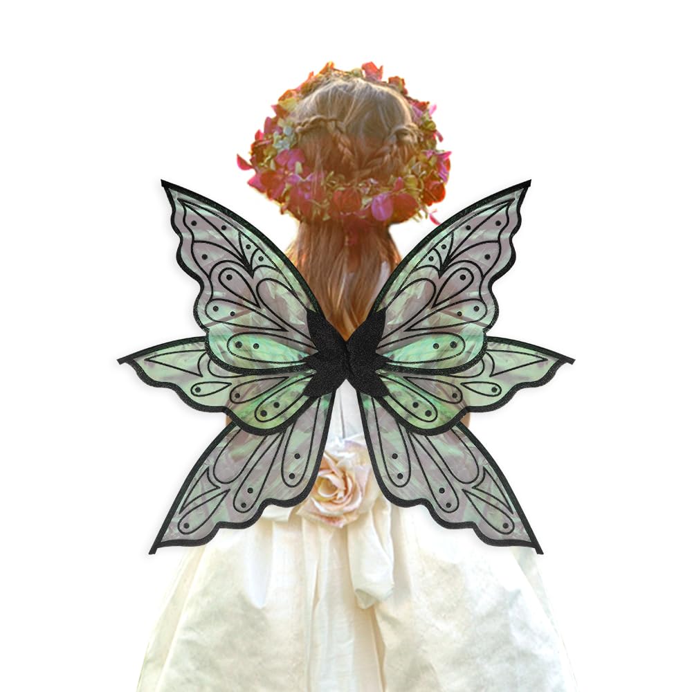 ALIBBON Fairy Wings Black Transparent Fairy Wings Costume, Glitter Butterfly Wings Princess Angel Elf Dress Up Accessories for Halloween Xmas Party Cosplay Costume Holiday Decorations