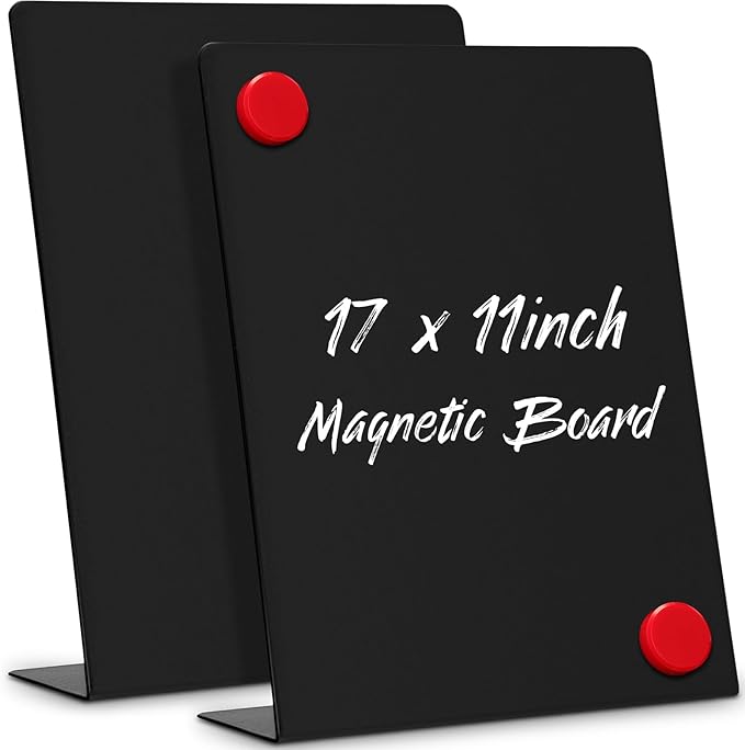 Fainne Magnetic Bulletin Board with Easel Stand Mini Black Magnet Metal Tabletop Memo Display Board for Back to School Men...