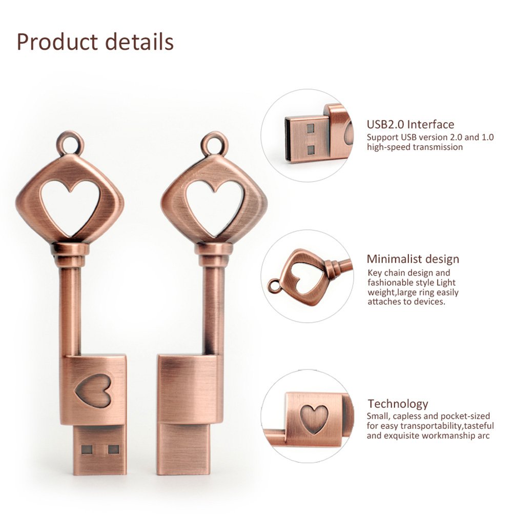 Flash Drive 16Gb Metal Key Of Love Key Chain Usb Memory Stick Pen Drive Graduation Pendrive Valentines Day Gift
