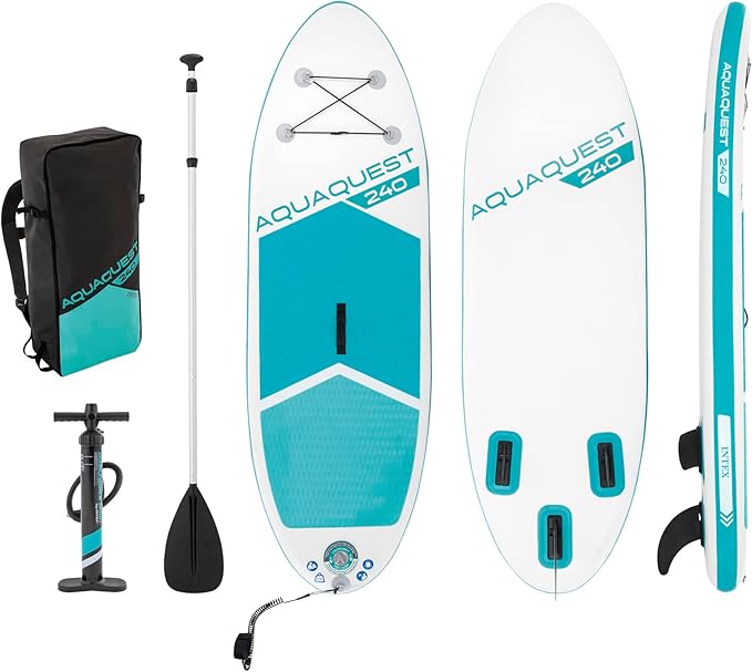 INTEX AquaQuest Inflatable Paddle Board Series: Includes Adjustable Paddle and High Pressure Pump – Tri-Fin Design – Slip-...