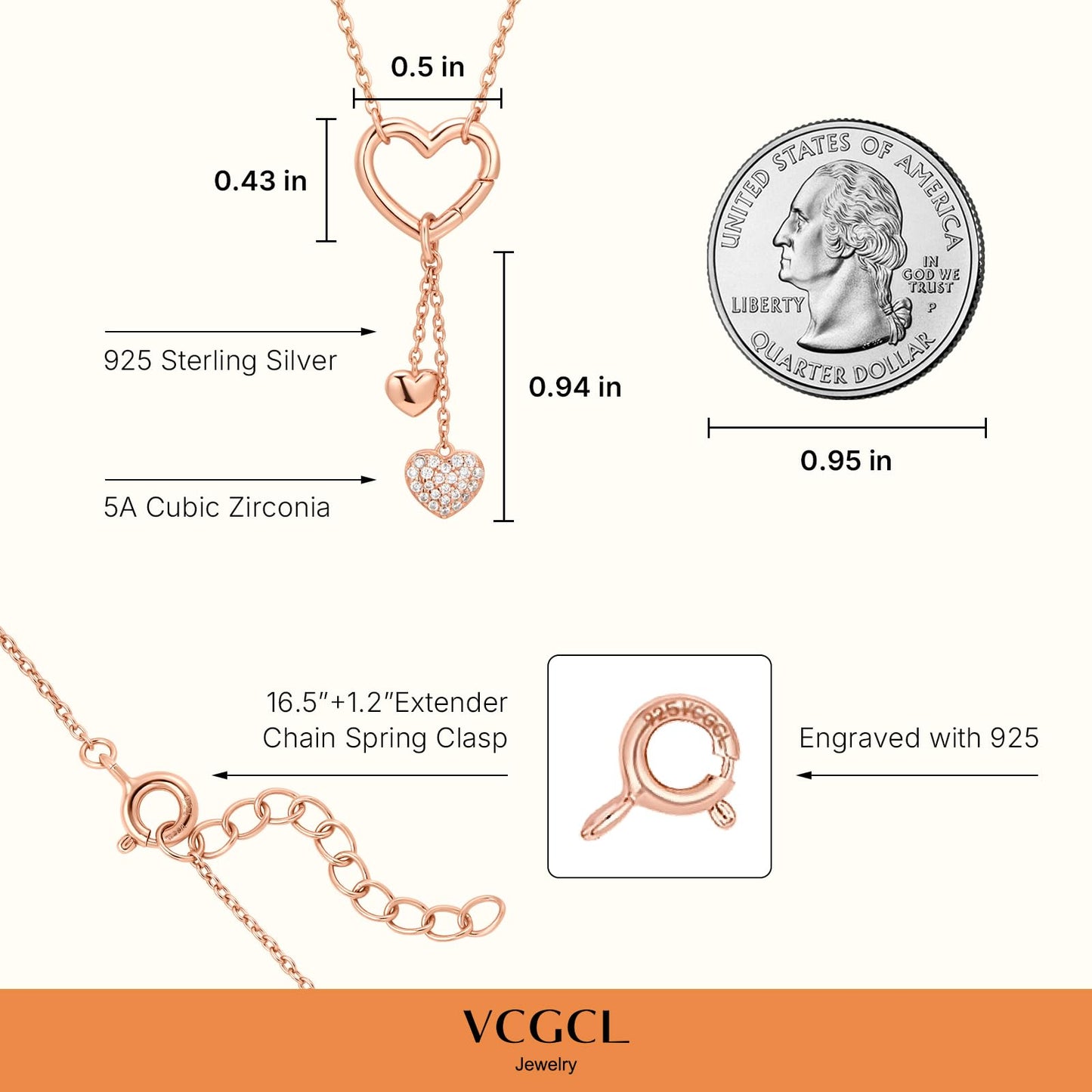 VCGCL Heart Fringe Necklaces for Women,S925 Sterling Silver Necklace,Rose Gold Plated,Wedding Anniversary, Birthday Gifts for Her,Wife,Girlfriend,Mom,Mother,Charm Necklace,Jewelry