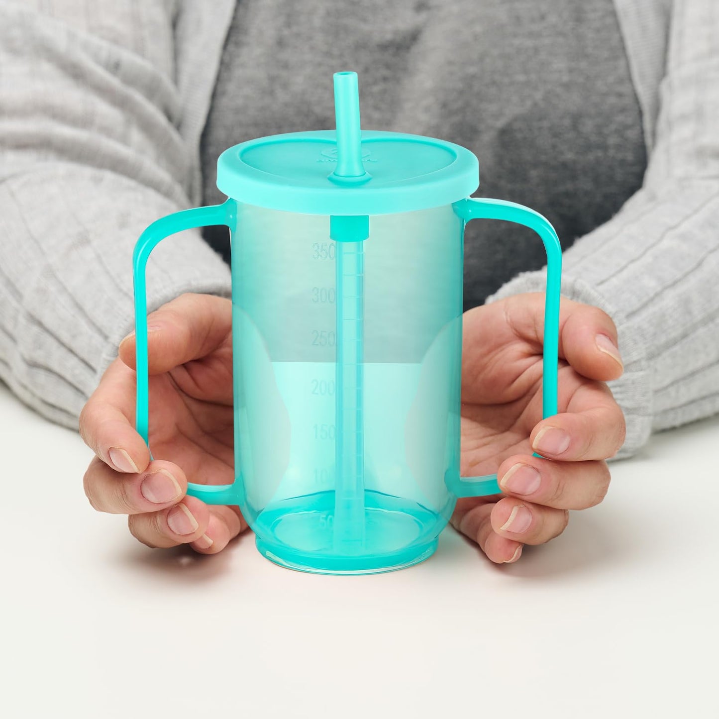 Sliner 3 Pcs Adult Sippy Cups for Elderly 12 oz Straw Sippy Cups with 2 Handles No Spill for Adults Spill Proof Dysphagia Cup for Disabled Patients (Blue)