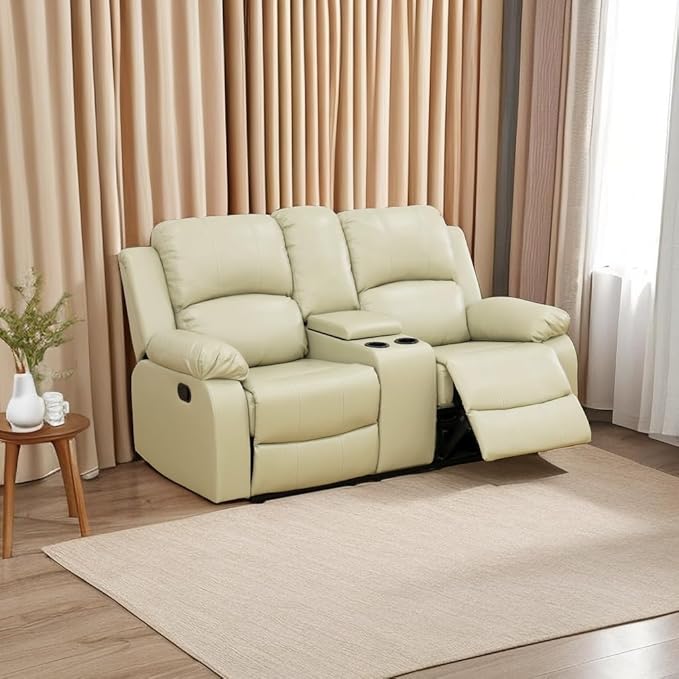 A Ainehome Living Room Furniture Set Leather Recliner Sofa Set Loveseat Chair Furniture Sofa Set for Living Room/Small Space/Rv/House/Office/Theater Seating (A-Beige Leather, Loveseat)