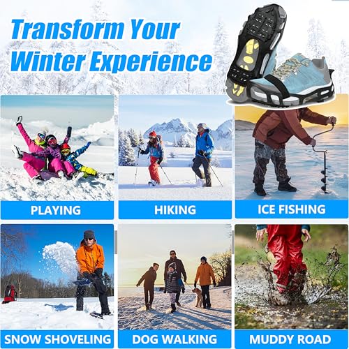 Ice Cleats Crampons for Shoes and Boots Anti Slip Snow Cleats Ice Shoes Grippers 24 Studs Crampons for Hiking Boots Women ...