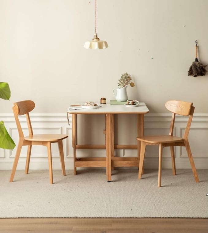 Grewood 100% Solid Oak Wood Dining Chairs Set of 2, Mid Century Modern with Wide Rounded Backrest, Chairs for Dining Room, Kitchen Chairs, Original Wood Color