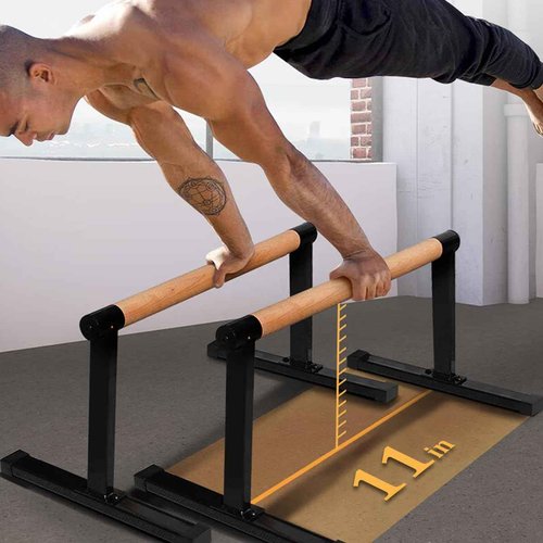 Bounabay 11.8" High Wooden Parallel Bar and Dip Bar with Thick Beech Handles, Push-up Bar, Rock-Free Fitness Equipment for Handstand, L-Sit, Gymnastics, Strength Training Home Gym,440lbs