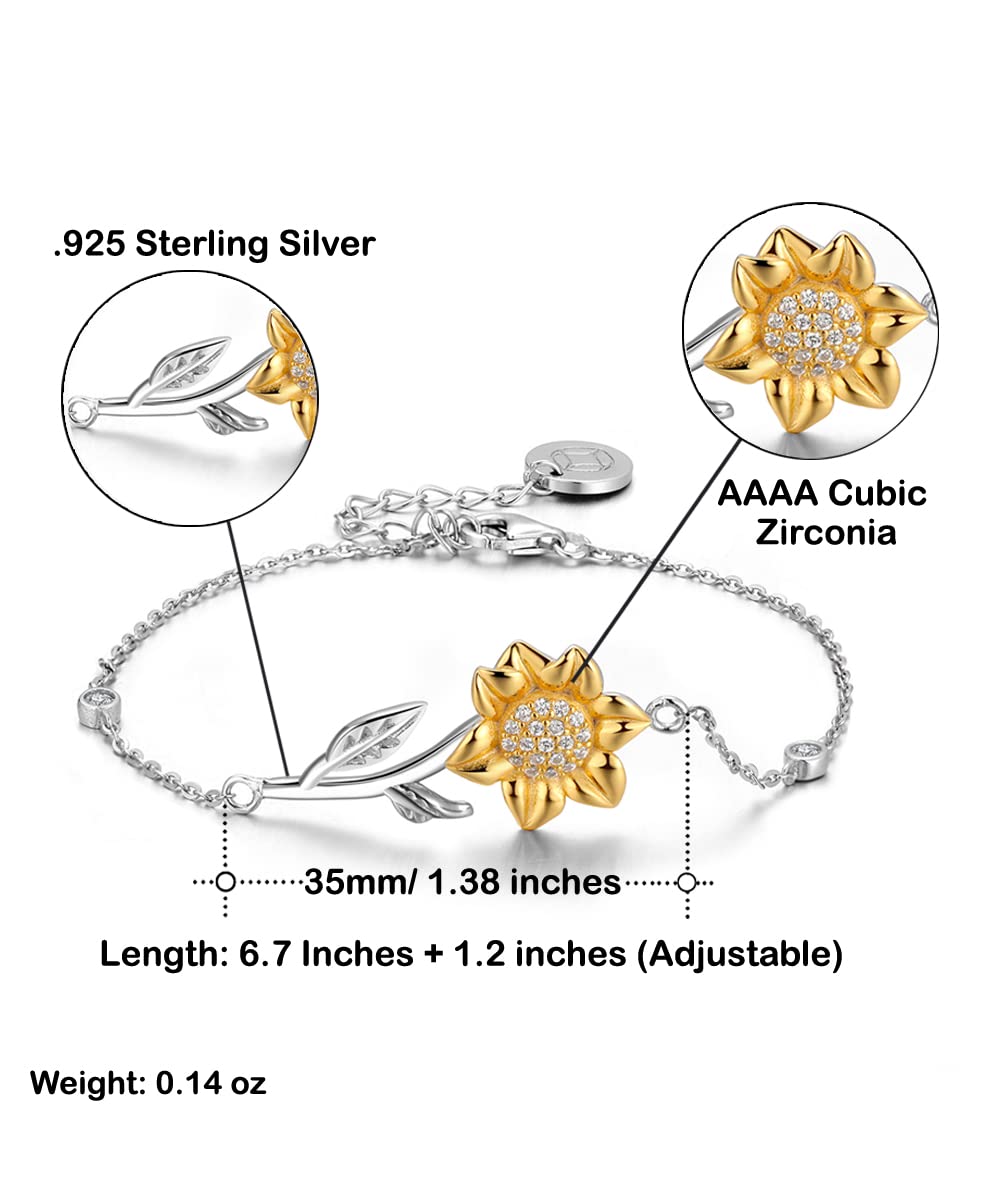 To My Son’s Girlfriend Gift, Sterling Silver and CZ Jeweled Sunflower Bracelet Gift for Son’s Girlfriend