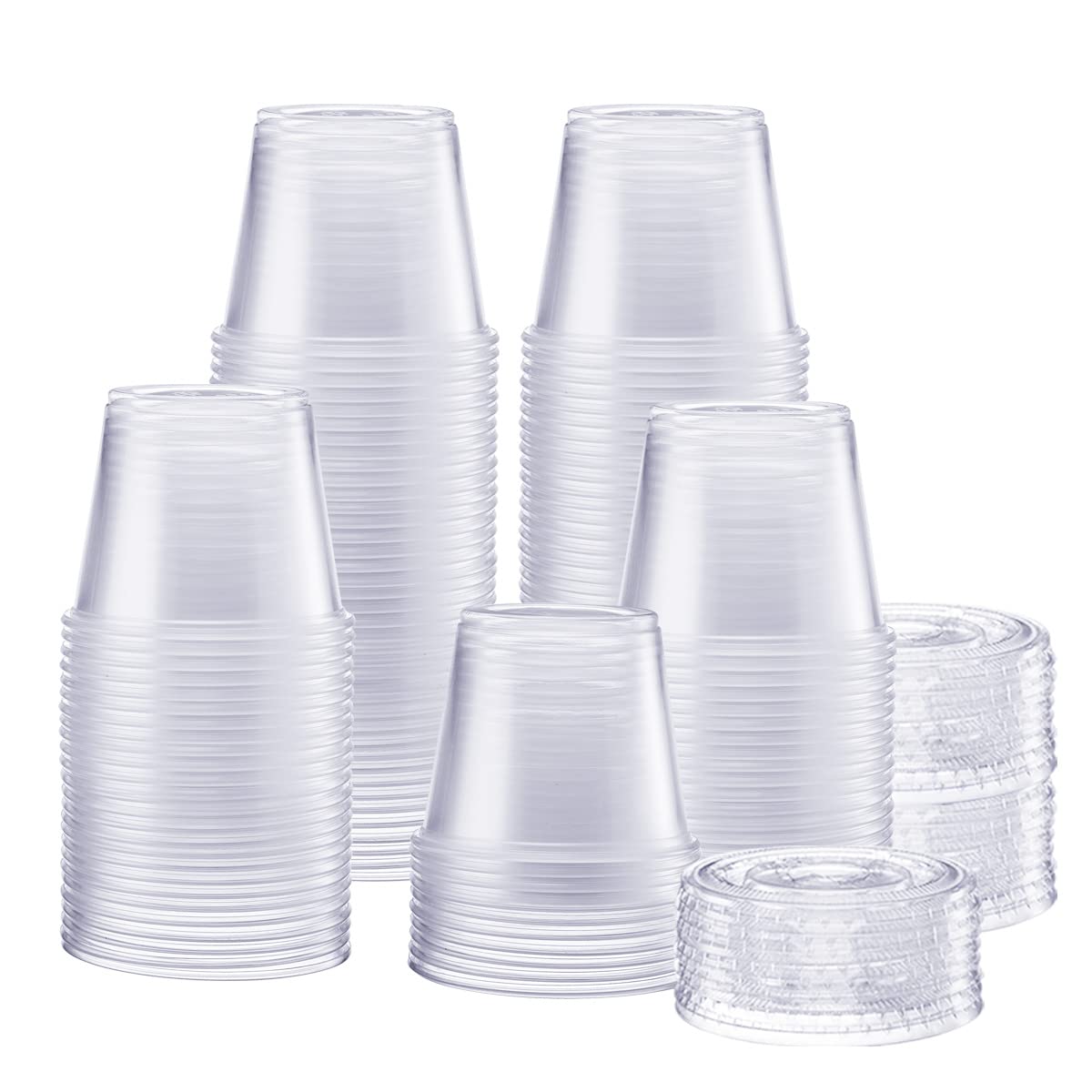 GUSTO [5.5 oz. - 200 Count Clear Disposable Plastic Portion Cups with Lids - Soufflé Cups, Jello Shot Cups With Lids, Clear Plastic Containers Perfect for salad Dressing and More
