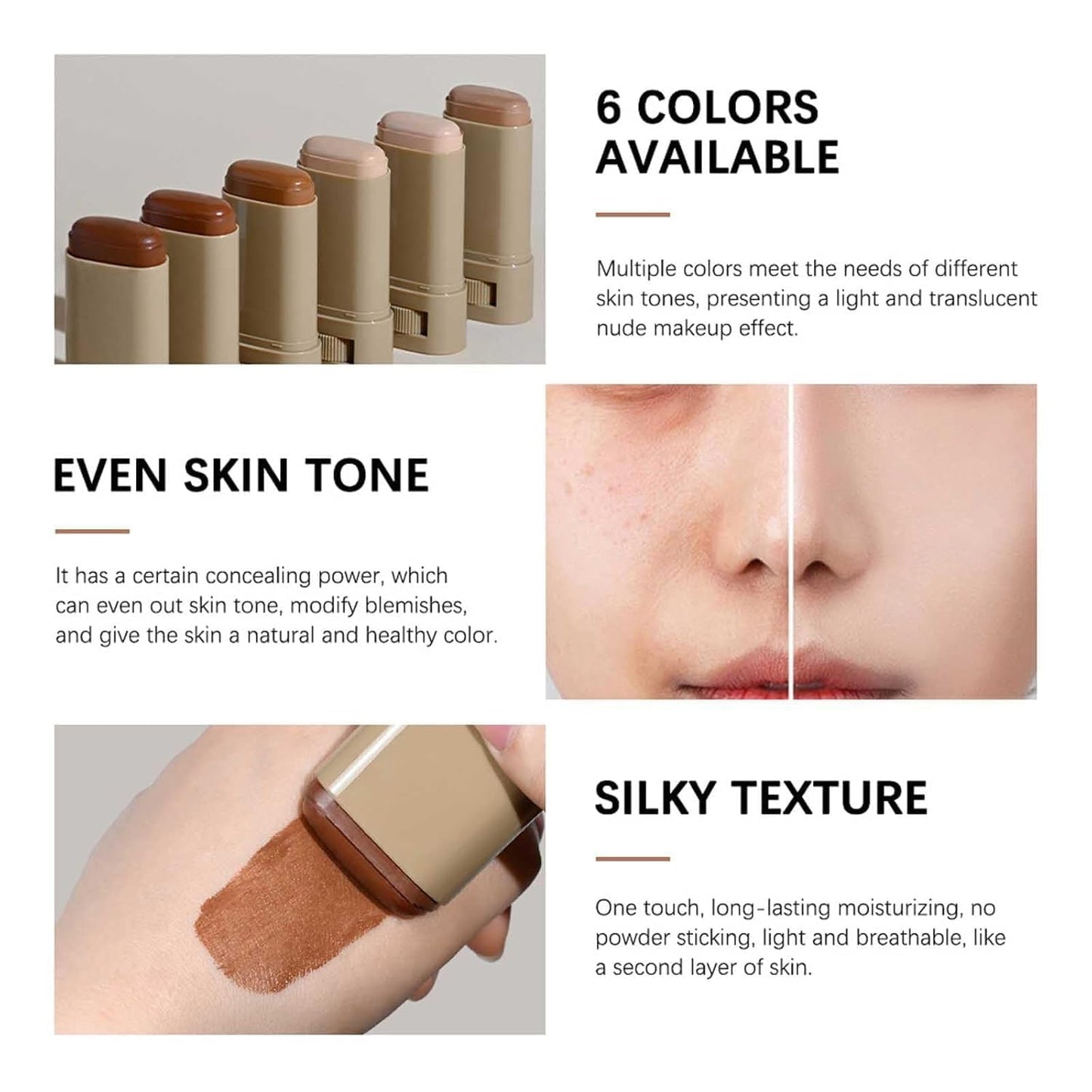 2 Pcs Foundation Stick Beauty Balm Serum Boosted Skin Tint, 2025 New Makeup Tint, Portabl Moisturizing Essence Contour Stick Fou