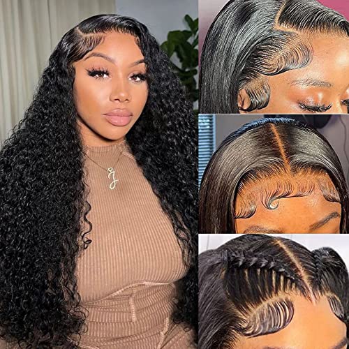 5x5 HD Lace Closure Wigs Human Hair 5x5 Deep Wave Closure Wig for Women 100% Human Hair 180% Density Pre Plucked with Baby Hair 5x5 Curly Closure Wig Nautural Black Super Soft 20 inch