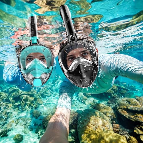 Full Face Snorkel Mask for Adults Teen, Snorkeling Gear with Detachable Camera Mount, Panoramic 180° View, Anti-Fog Anti-L...