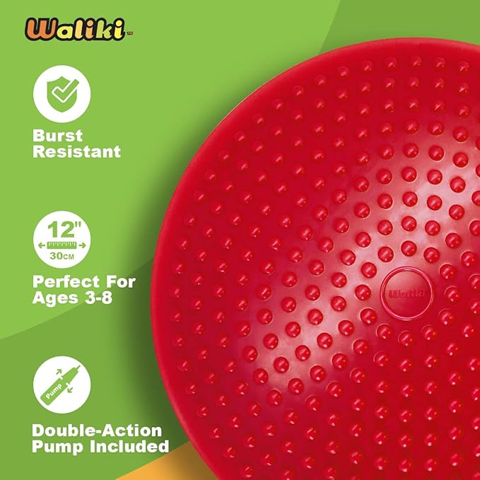 WALIKI Children's Wobbly Cushion, Alternative Classroom Seating | Inflatable Core Disc Seats for School (Pump Included, 12”/30CM, Red)