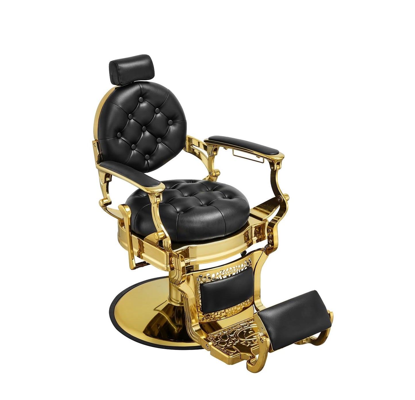 Kaleurrier Salon Chair for Hair Stylist: Barber Chairs for Barbershop - Heavy Duty Reclining Hair Chair with Footrest for Home Wide Seat Gold and Black