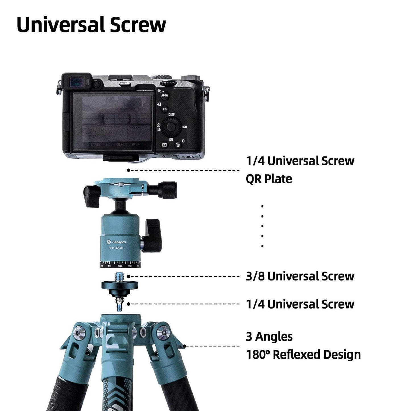 Fotopro Carbon Fiber Tripod 60 Inch 360 Degree Ball Head Quick Release Plate Lightweight Camera Tripod for Travel Folded Height Only 14.2", Max Loads up to 22lbs, X-Aircross 3 Blue