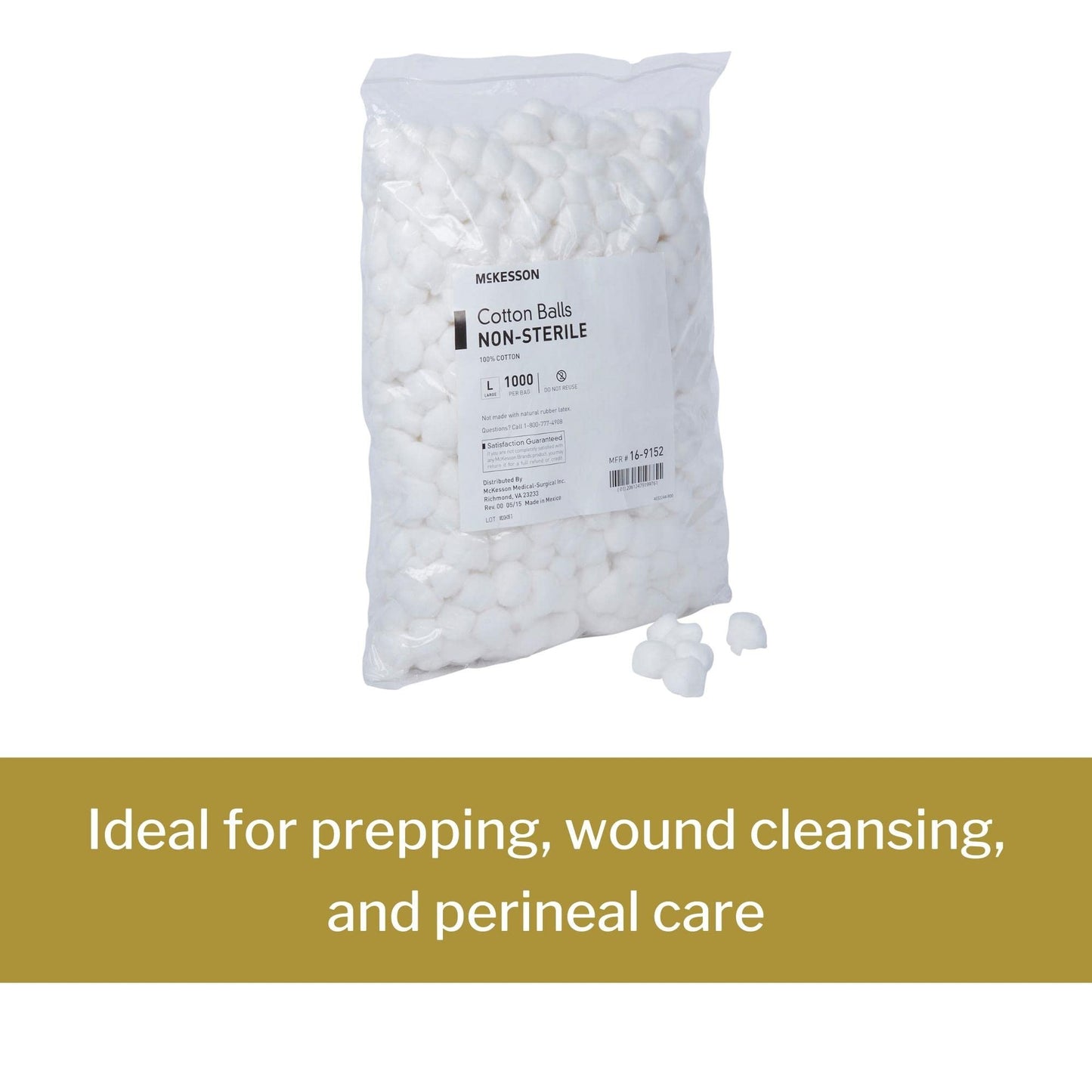 McKesson Cotton Balls, Non-Sterile, Maximum Absorbency, Large, 1000 Count, 2 Packs, 2000 Total