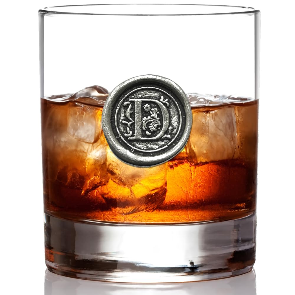 English Pewter Company 11oz Old Fashioned Whiskey Rocks Glass With Monogram Initial - Unique Gifts For Men - Personalized Gifts With Your Choice of Initial (D) MON104