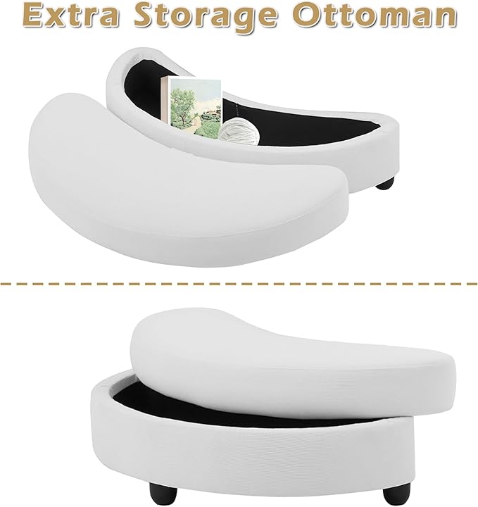 Yoglad Oversized Round Swivel Accent Chair - 360 Degree Chairs with Ottoman Armrest Tray Ideal for Living Room, Bedroom(Corduroy White)