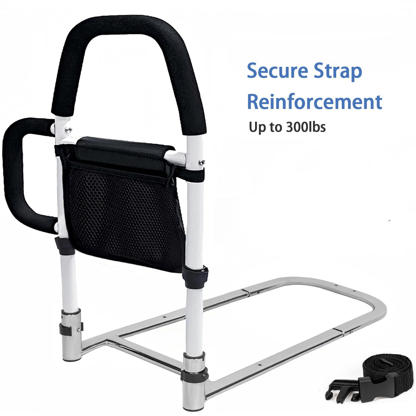 LEACHOI Bed Rails for Elderly Adults - Bed Assist Rail with Dual Grab Handles for Easily Getting in & Out of Bed, Bed Rail with Storage Pocket, fits King, Queen, Full, Twin, 300lbs