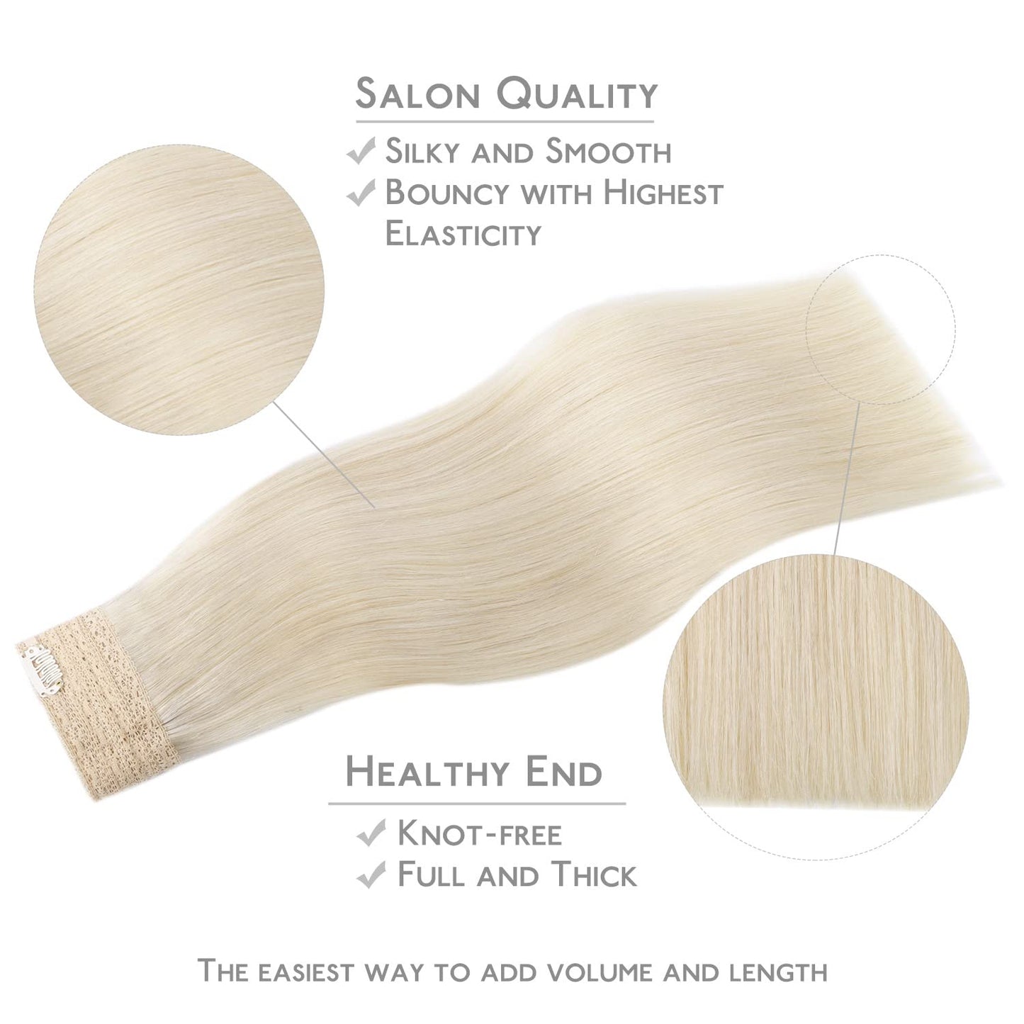WENNALIFE Wire Hair Extensions (Increase 50% Lifespan) Real Human Hair 22 inch 120g Platinum Blonde Remy Hair Invisible Transpar