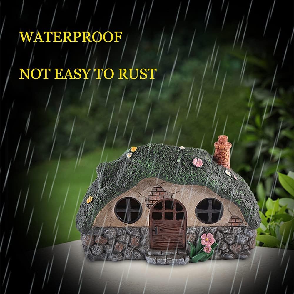atibi Fairy Garden Statues,Fairy Garden House with Solar Powerd Night Light,Yard Decorations Outdoor Fairy Garden Accessories Decor for Outside