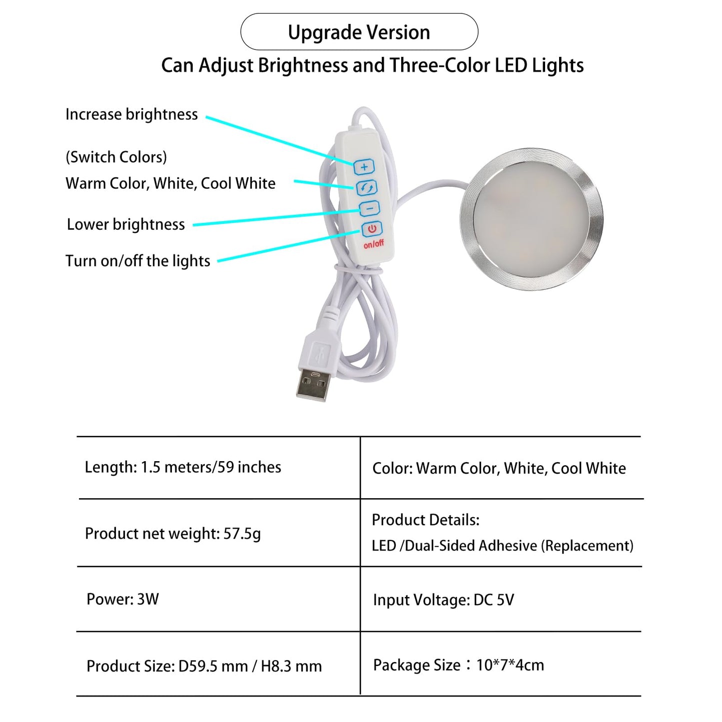 LED Lamp Kit for 3D Printer, 3 Colors, 5V USB Powered, 3000K Warm Light, DIY Hardware Model Parts
