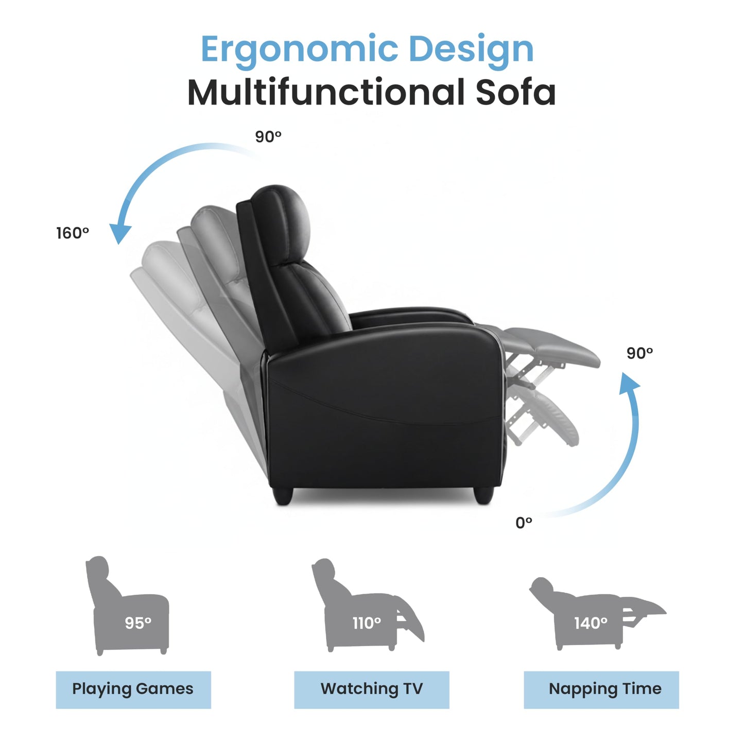 Simple Deluxe Recliner Chair - Adjustable Push Back PU Leather Recliner, Plush Reading Chair & Luxe Sofa Chair for Living Room Chairs or Bedroom Chair, Single Recliner for Home Theater