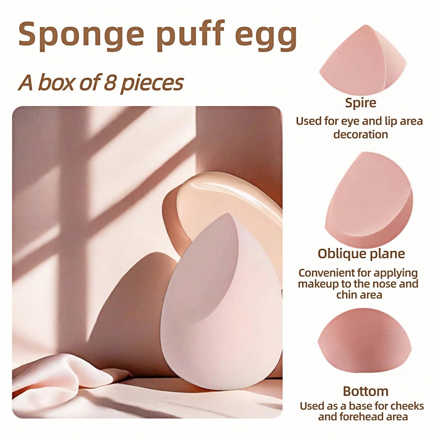 8pcs Makeup Sponges Set - Latex-Free, Blending Beauty Sponge for Liquid, Cream & Powder, Soft Non-Absorbent, Multi-Size with Cas
