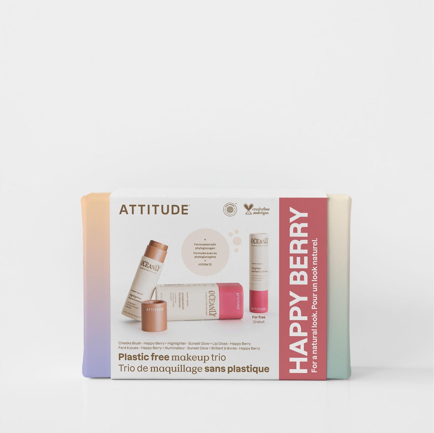ATTITUDE Happy Berry Makeup Trio Set, EWG Verified, Titanium Dioxide-Free, Plastic-free, Plant and Mineral-Based Ingredients, Ve