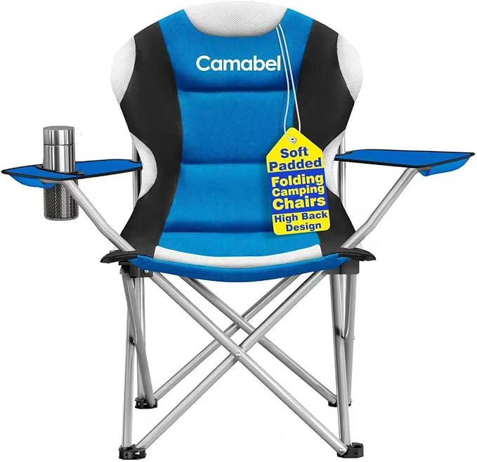Camabel Folding Camping Chairs Oversized Heavy Duty 400 LBS Sturdy Beach Chair Portable Outdoor Lawn Chairs High Padded Ba...
