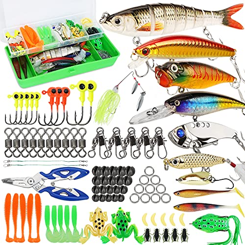 Fishing Lures Tackle Box Bass Kit, Including Animated Lure,Crankbaits,Spinnerbaits,Soft Plastic Worms, Topwater Lures,Hook...