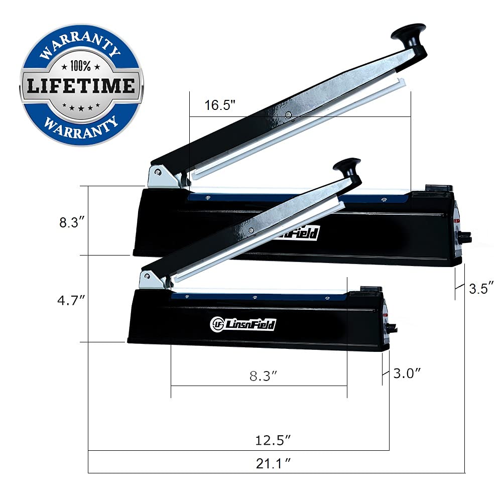 LinsnField Sealer Pro, Patented 16inch Impulse Heat Bag Sealer, 5mm Sealing Width Poly Bag Seal Machine, 2 Replacement Kits 1 Extra Fuse Included, Black