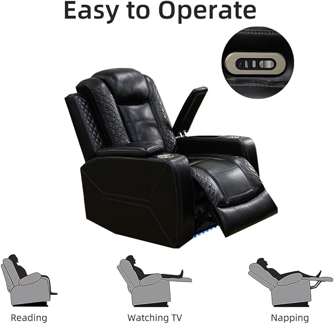 Toseslo Power Recliner Sofa Set with Drop-Down Table, 3-Piece Leather Reclining Sofa Sectional Couches, Living Room Furniture Sets, Reclining Sofa with Cup Holders/Storage Console for House(Black)