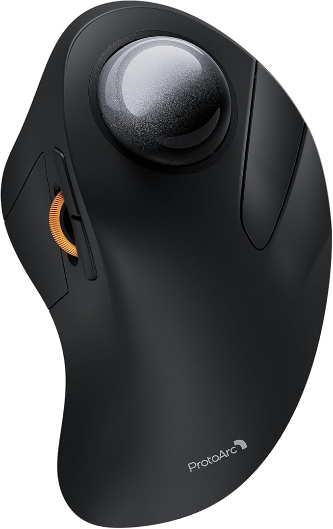 ProtoArc Wireless Bluetooth Trackball Mouse, EM03 NL Ergonomic Rollerball Mouse Rechargeable Computer Mice, 3 Device Conne...