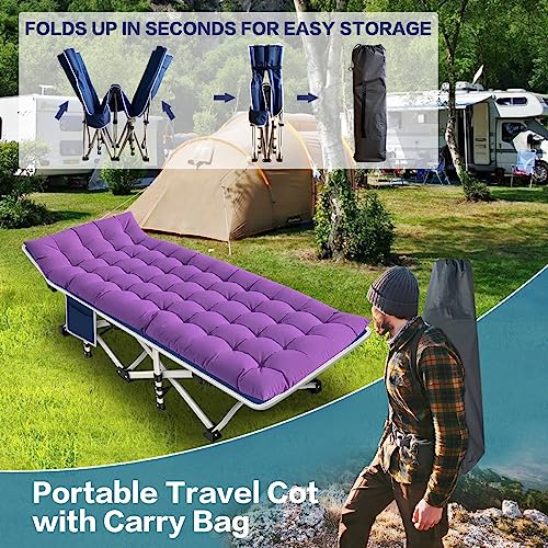 NESDCC Camping Cot with Comfortable Mattress Cots for Sleeping Bed Adults Premium Fabric Camping Bed Easy Setup Folding Co...