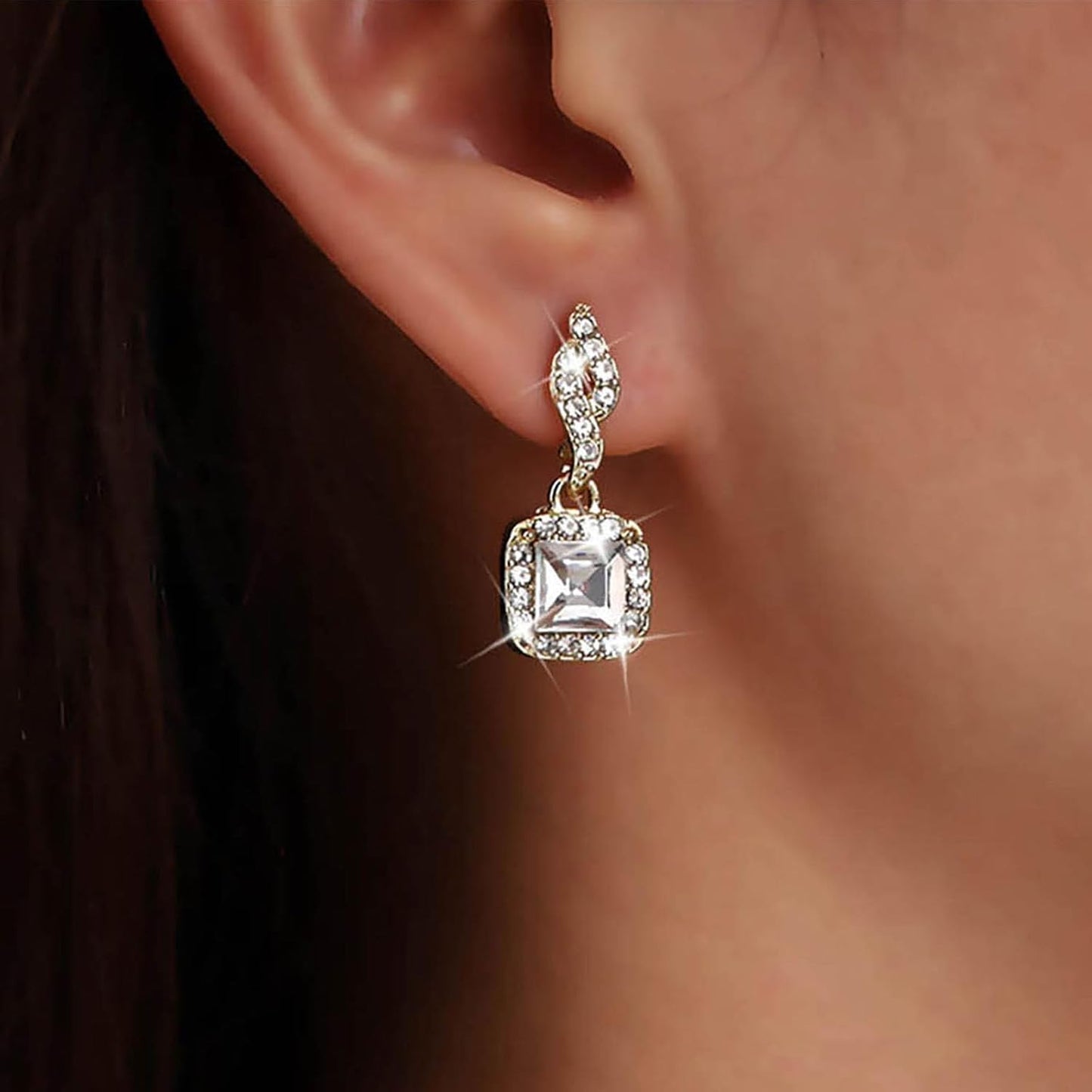 Vintage Crystal Square Drop Earrings Gold Cz Square Stud Earrings Rhinestone Square Dangle Earrings Geometry Cz Earrings Jewelry for Women