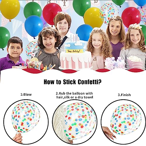 Rainbow Balloons, 60 Pcs Multi Colorful Balloons Set with Primary Color Confetti Balloons, Bright Multicolor Circus Balloo...